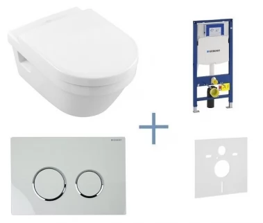 Podomítkový WC set GEBERIT Duofix 111.300.00.5 SKB - set pro závěsné wc + wc mísa a sedátko Villeroy & Boch