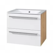 Bino, koupelnová skříňka s keramickým umyvadlem 61 cm, bílá/dub (CN670)
