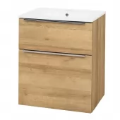 Mailo, koupelnová skříňka s keramickým umyvadlem 61 cm, dub Riviera, chrom madlo (CN520)