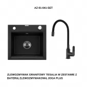 INVENA - Granitový dřez TESALIA, černý s automatickým sifonem, chrom + baterie JOGA PLUS AZ-01-041-SET