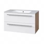 Bino, koupelnová skříňka s keramickým umyvadlem 101 cm, bílá/dub (CN672)