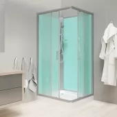 Sprchový box, čtvercový, 90cm, satin ALU, sklo Point, zadní stěny zelené, SMC vanička, bez stříšky (CK34122B)
