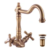 MORAVA RETRO - Umyvadlová/dřezová baterie s výpustí, Stará mosaz (Bronz), 1/2