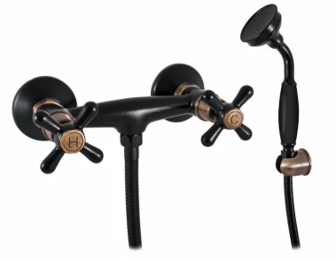 MORAVA RETRO - Sprchový set s baterií, Černá matná/Stará mosaz (Bronz), 150 mm (MK180.5/1CMATSM)