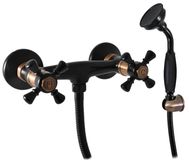 MORAVA RETRO - Sprchový set s baterií, Černá matná/Stará mosaz (Bronz), 150 mm (MK380.5/1CMATSM)