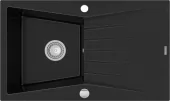 MEXEN - Cesar granitový dřez 1 s odkapávačem 775x470 mm, černá / stříbrná metalíza 6514771010-73