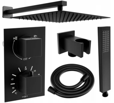 MEXEN/S - Cube DR02 podomítkový sprchový SET + slim sprcha 25 cm, černý 77502DR0225-70