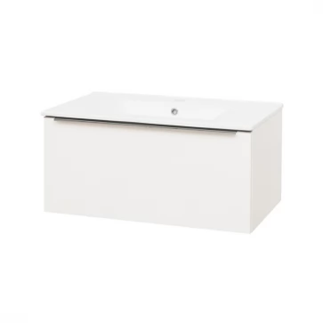 Mailo, koupelnová skříňka s keramickým umyvadlem 81 cm, bílá, chrom madlo (CN516)