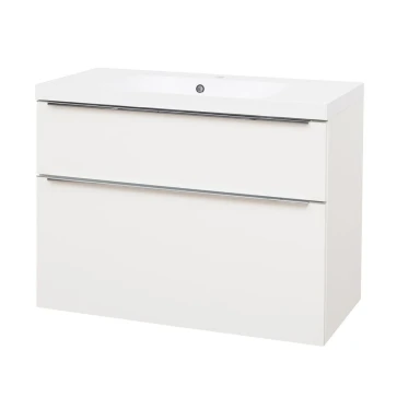 Mereo Mailo, koupelnová skříňka s umyvadlem z litého mramoru 101 cm, bílá, chrom madlo (CN512M)