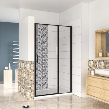Sprchové dveře BLACK SAFIR B5 90, jednokřídlé s pevnou stěnou 89-91 x 185 