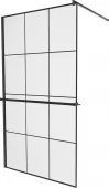 MEXEN/S - KIOTO Sprchová zástěna WALK-IN s poličkou a držákem ručníků 100 x 200, transparent/černá 8 mm, černá 800-100-121-70-77