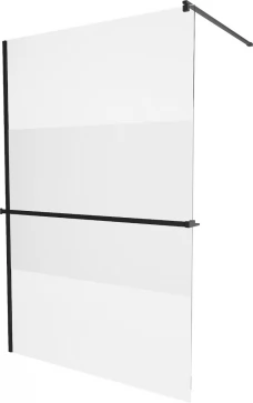 MEXEN/S - KIOTO Sprchová zástěna WALK-IN s poličkou a držákem ručníků 80 x 200, transparent/matné sklo 8 mm, černá 800-080-121-70-35