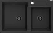 MEXEN/S - Tomas granitový dřez 2-bowl 800 x 500 mm, černá/stříbrný metalik, + černý sifon 6516802000-73-B