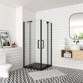 Sprchový kout AIRLINE BLACK R908, 90x80, se dvěma jednokřídlými dveřmi s pevnou stěnou, rohový vstup 
